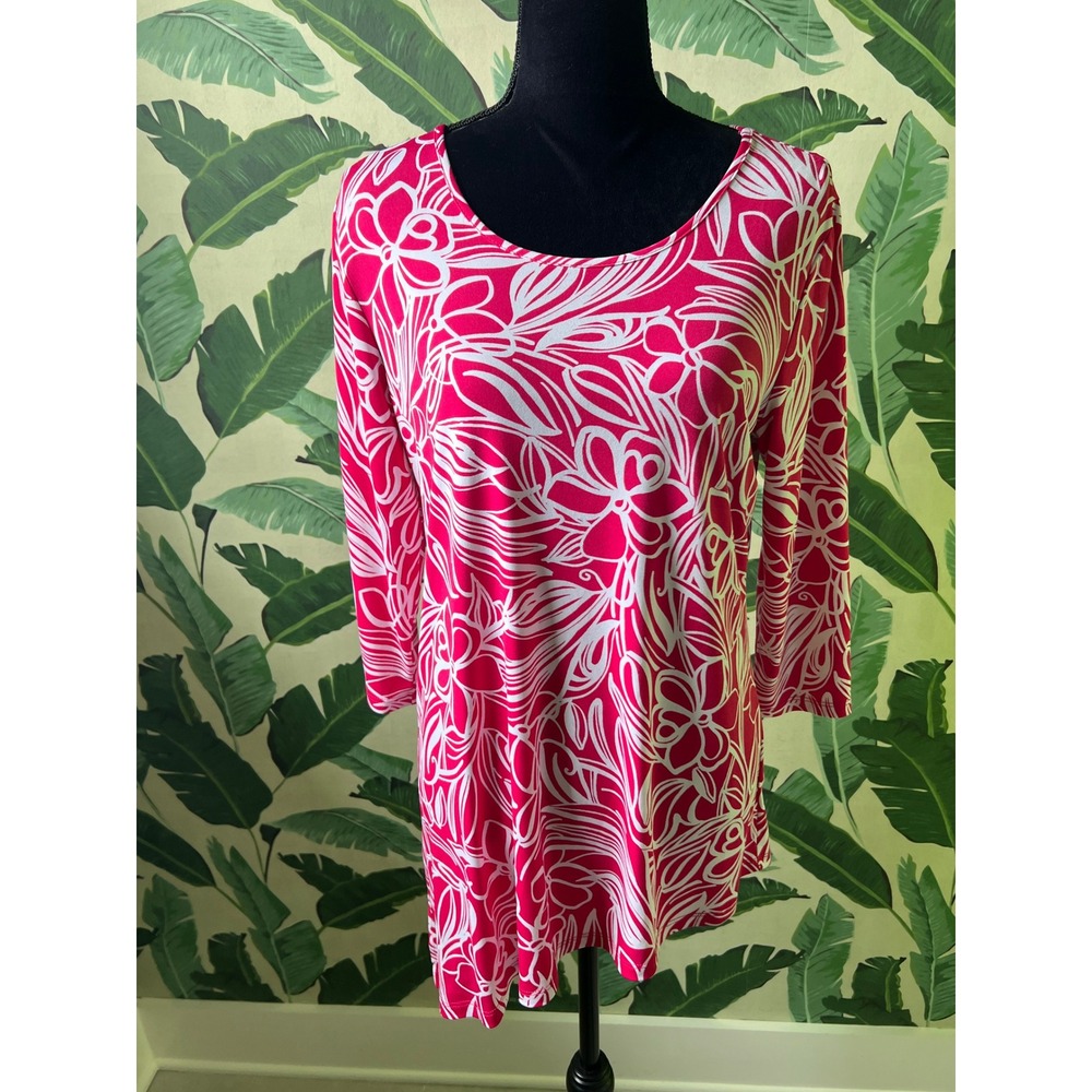 Susan Graver Tunic Top Women Small Pink White Floral